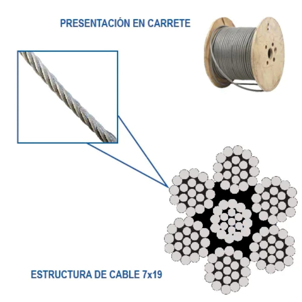 Cable de Acero en Rollo 7X19 3/8" 150M 213636 OBI