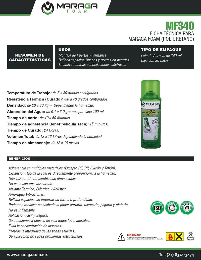Espuma Poliuretano de 12 Oz MF340 Maraga