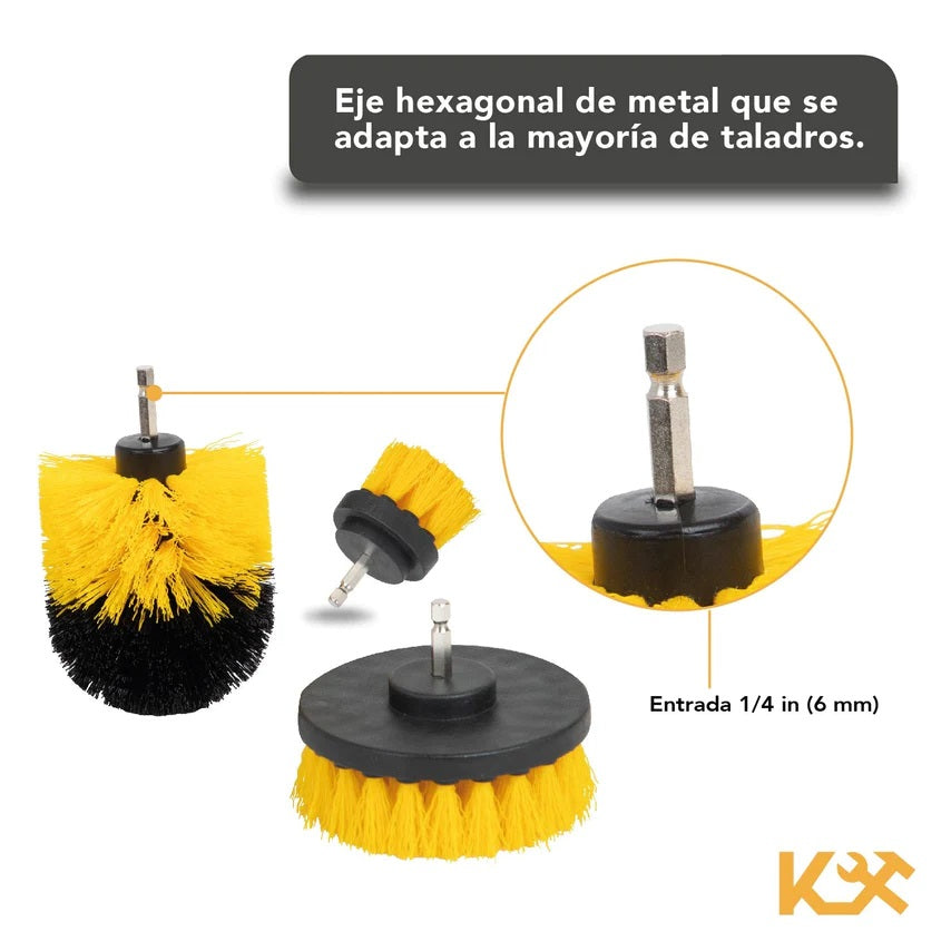 Cepillo para Taladro Juego 3 Piezas para Limpieza Cerdas Multiusos 300158 Kingsman