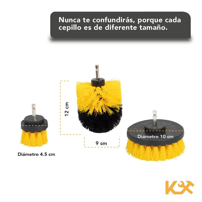 Cepillo para Taladro Juego 3 Piezas para Limpieza Cerdas Multiusos 300158 Kingsman