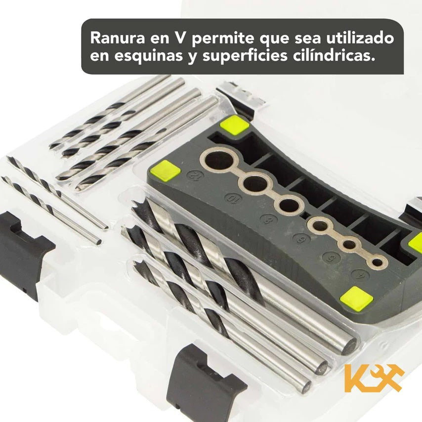 Guia para Taladro Plantilla en V de 4-12 mm C/9 Brocas para Madera 3-10 mm 300225 Kingsman