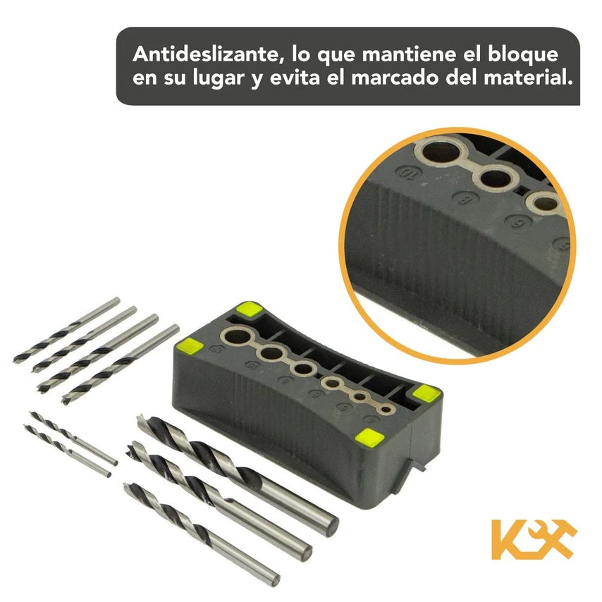 Guia para Taladro Plantilla en V de 4-12 mm C/9 Brocas para Madera 3-10 mm 300225 Kingsman