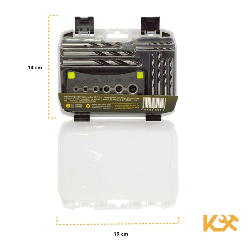 Guia para Taladro Plantilla en V de 4-12 mm C/9 Brocas para Madera 3-10 mm 300225 Kingsman
