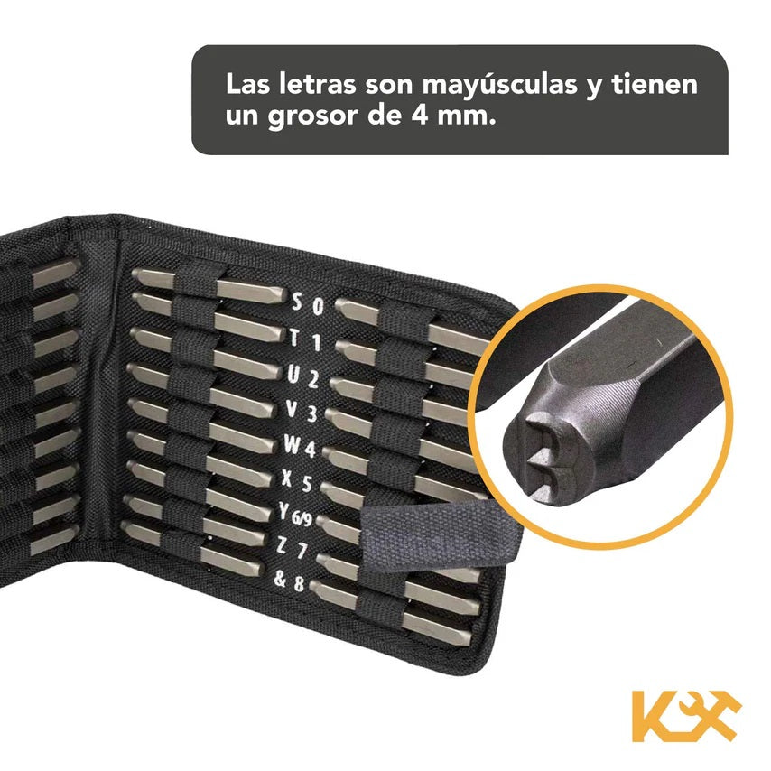 Punzon Letra y Número Juego con 36 Piezas 4 mm 300330 Kingsman