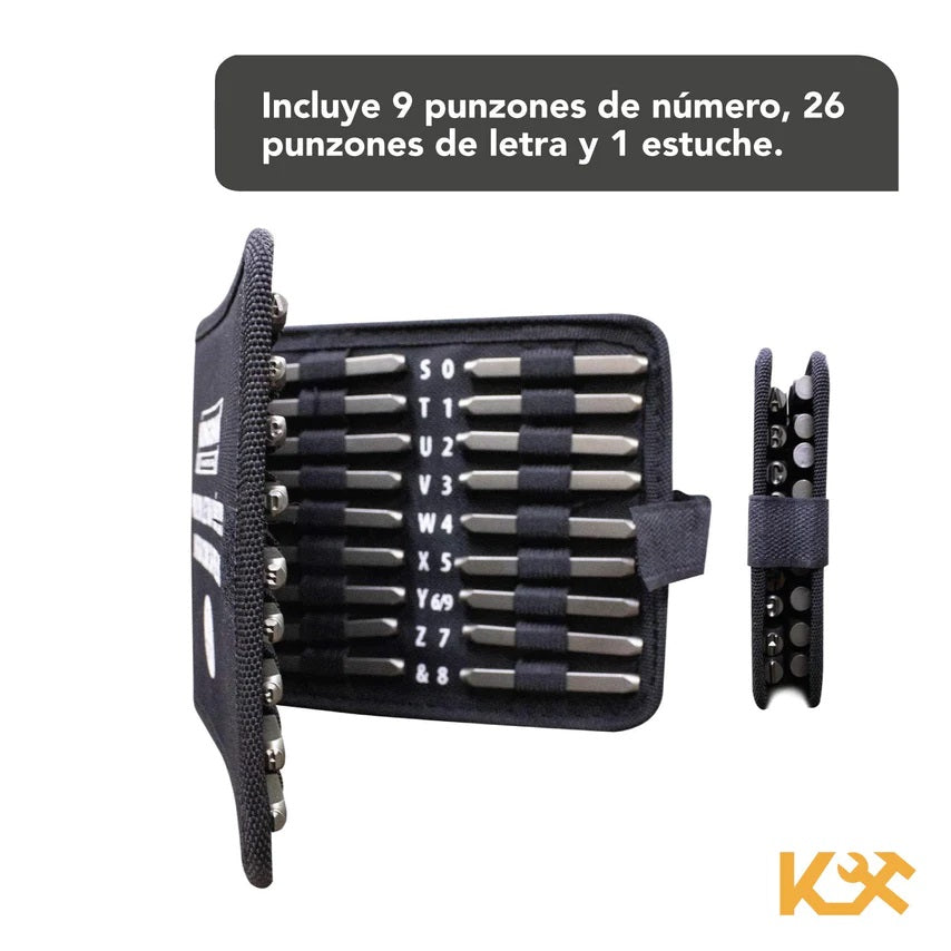 Punzon Letra y Número Juego con 36 Piezas 4 mm 300330 Kingsman