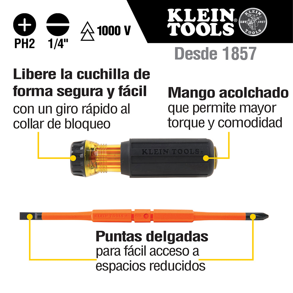 Desarmador 2 en 1 con aislamiento punta Phillips n.º 2 32293 Klein Tools