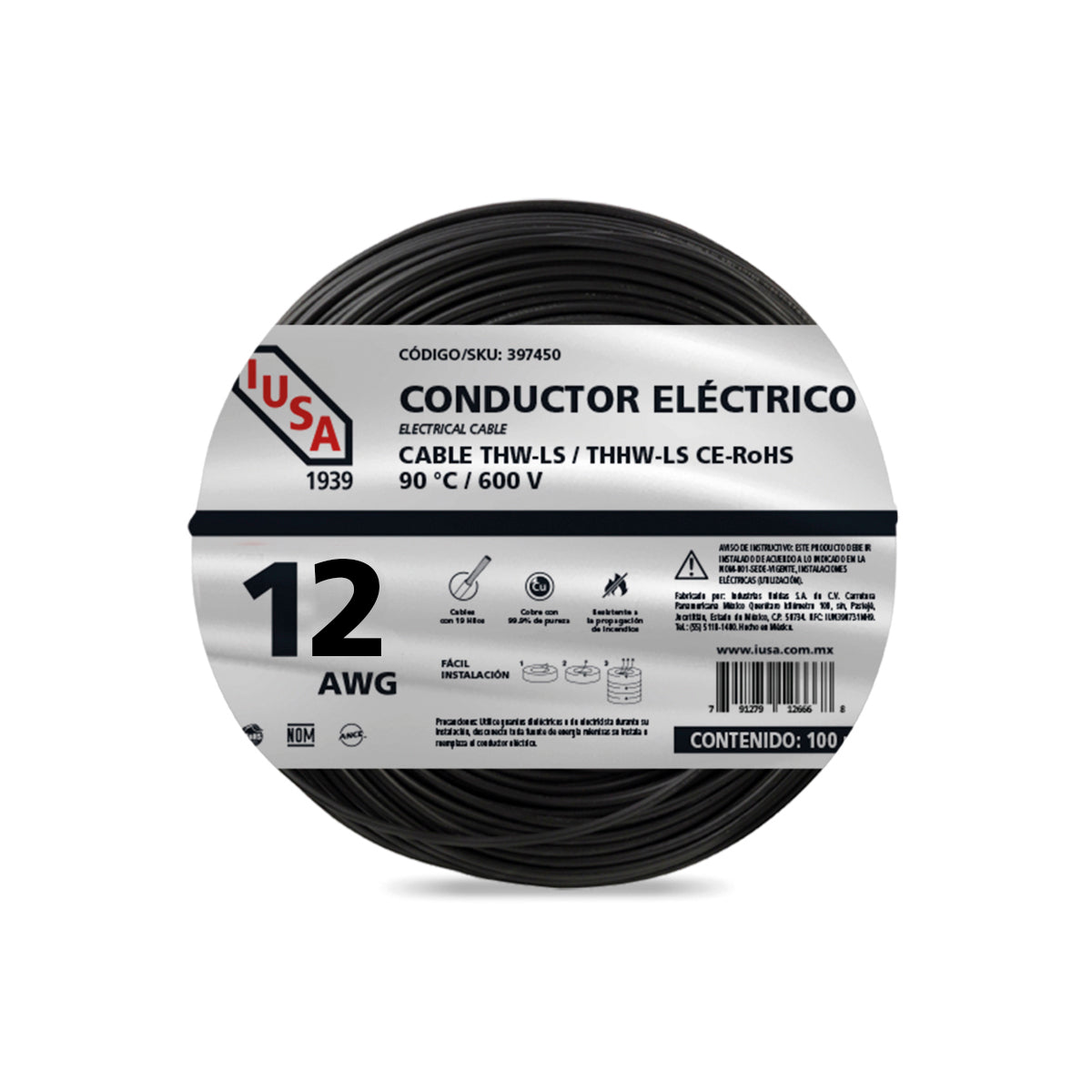 Cable Eléctrico THW #12 100m Iusa