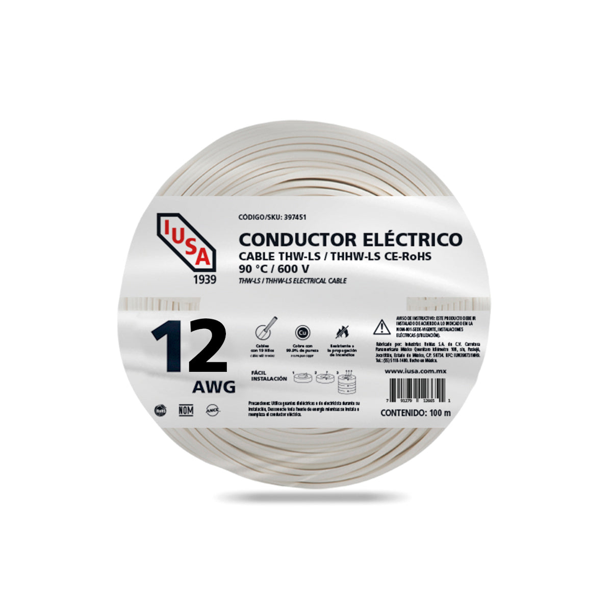 Cable Eléctrico THW #12 100m Iusa