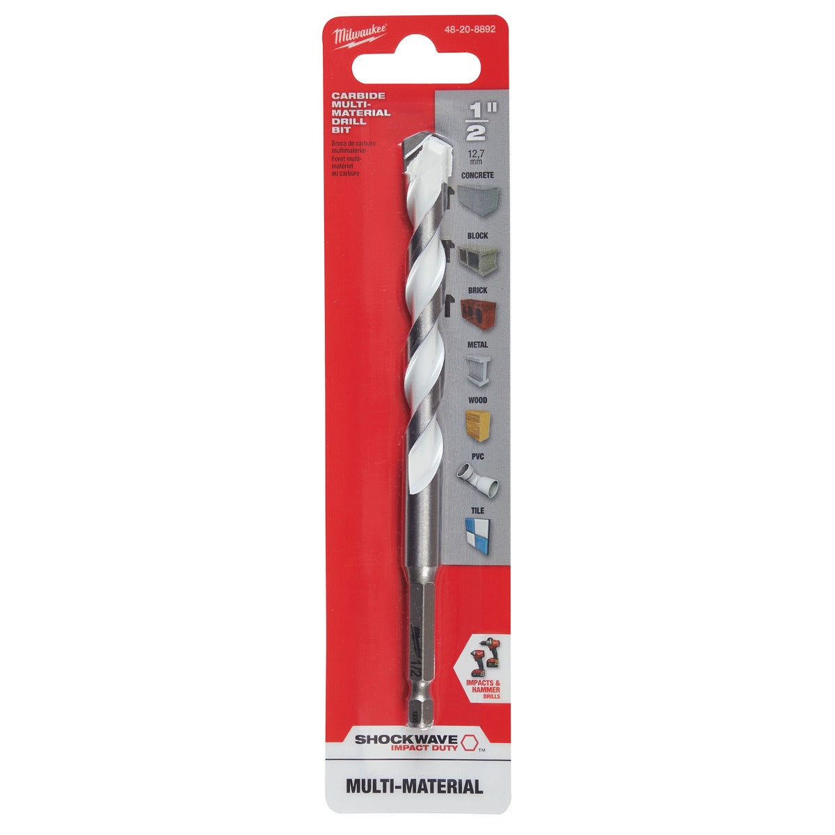 Broca de carburo Multi Material 1/2" X 6” 48-20-8892 Milwaukee