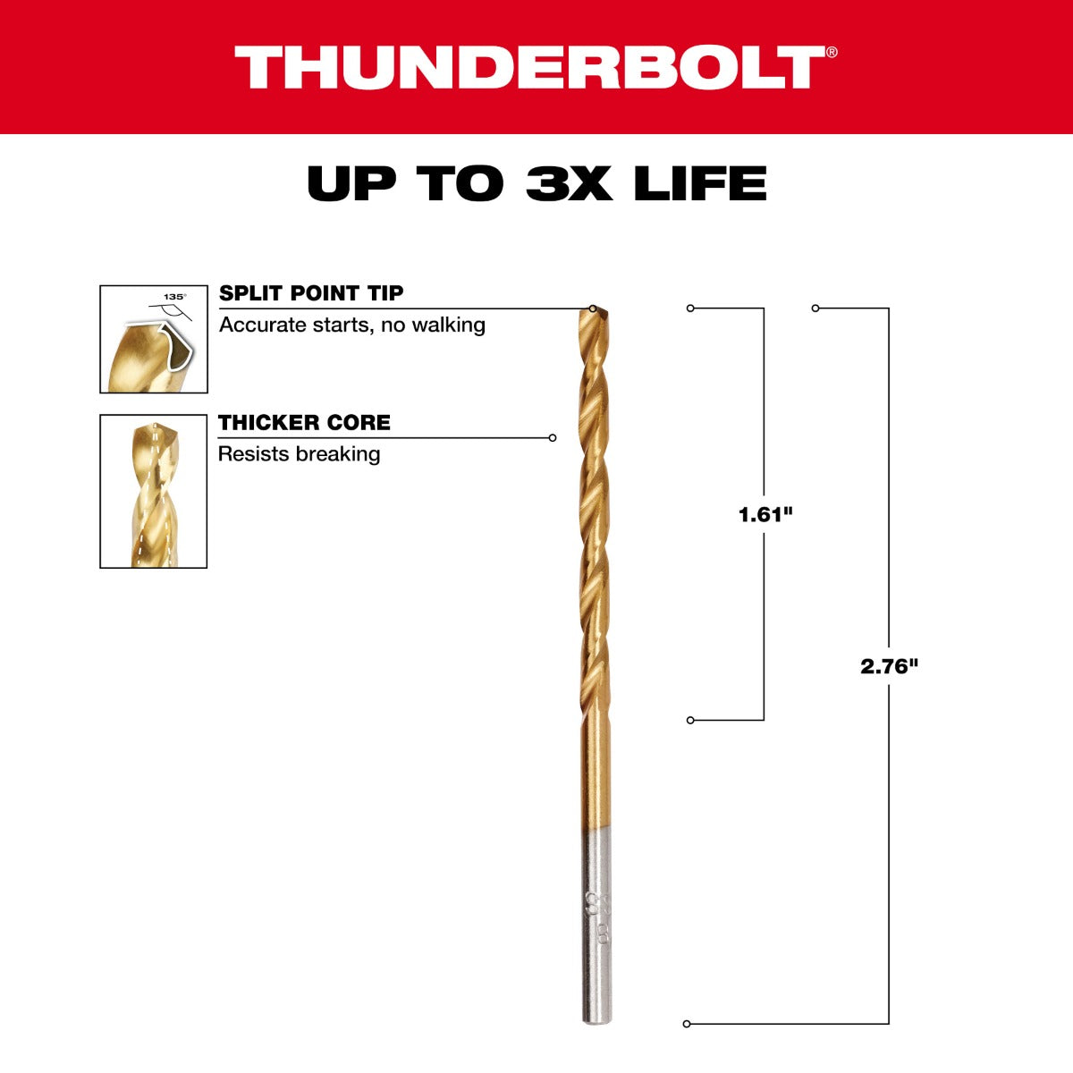 Broca De Titanio THUNDERBOLT® de 1/8" 48-89-2205 Milwaukee
