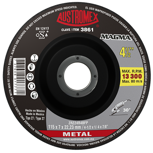 Disco para desbaste de metal 4-1/2 Pulg 3861 Austromex