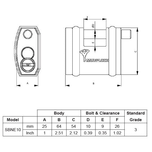 Candado para cortina alta seguridad 10MM Arco SBNE10 MX6009 Mul-T-Lock
