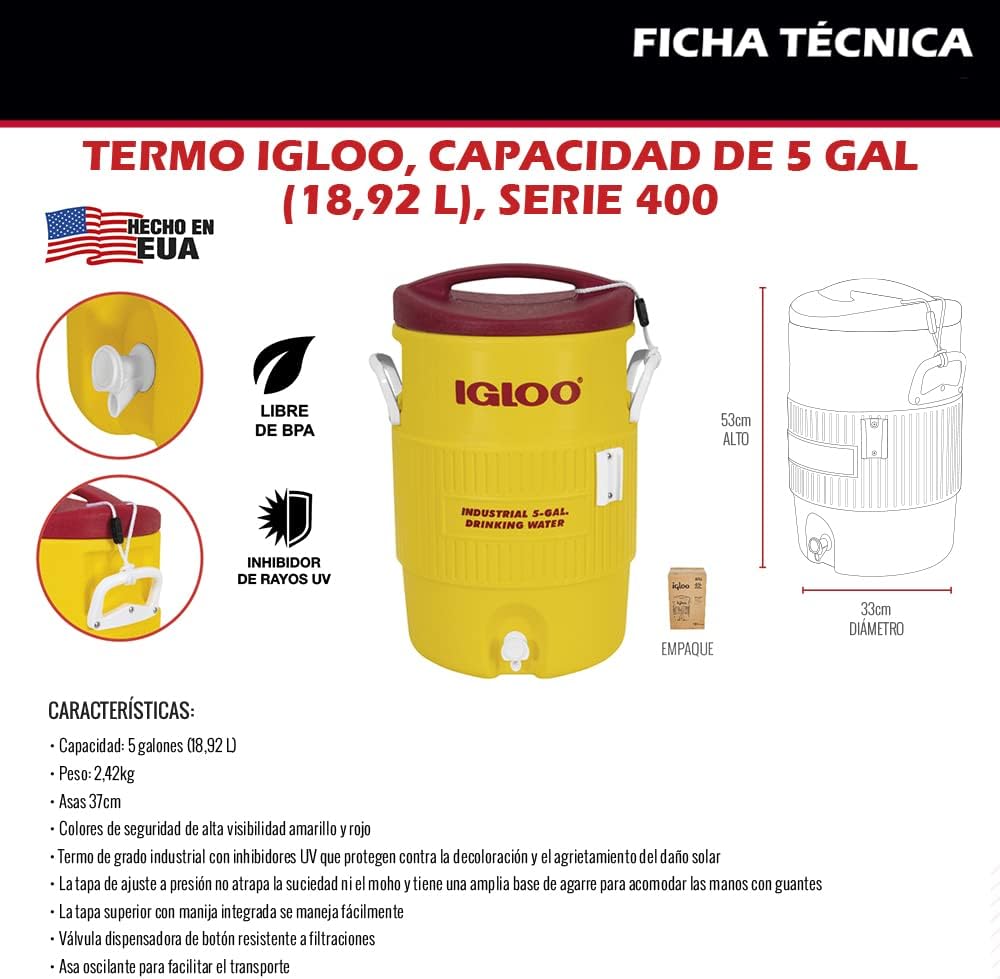 Termo 5 galones o 19 litros serie 400 Igloo