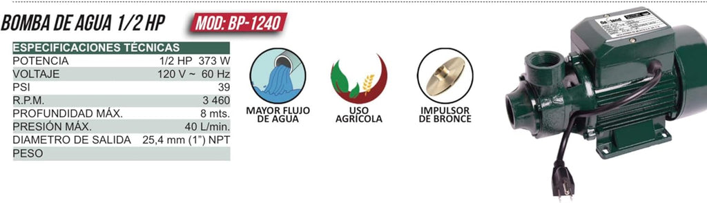 Bomba Periférica 1/2 HP BP-1240 Oakland