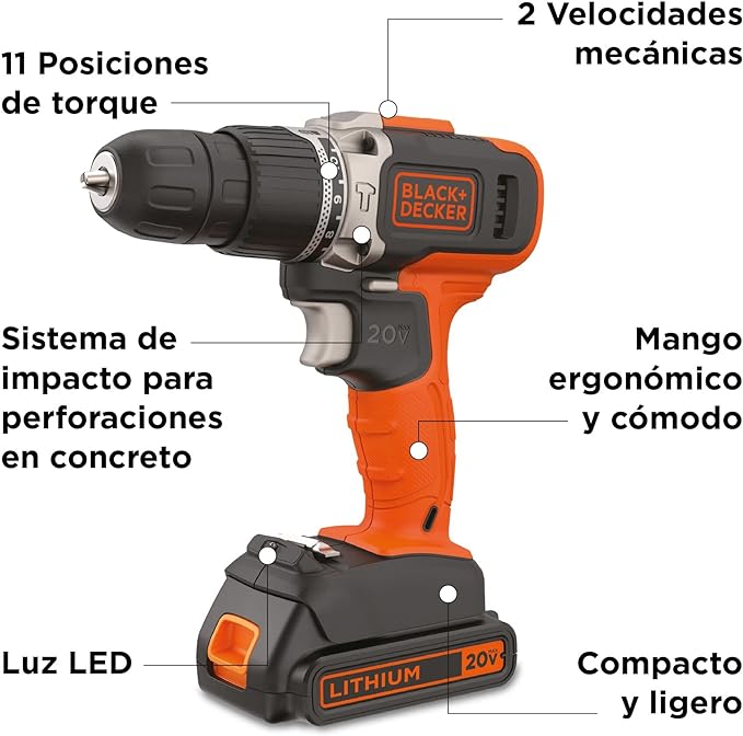 Taladro atornillador 3/8 20V BCD704C1 Black&Decker