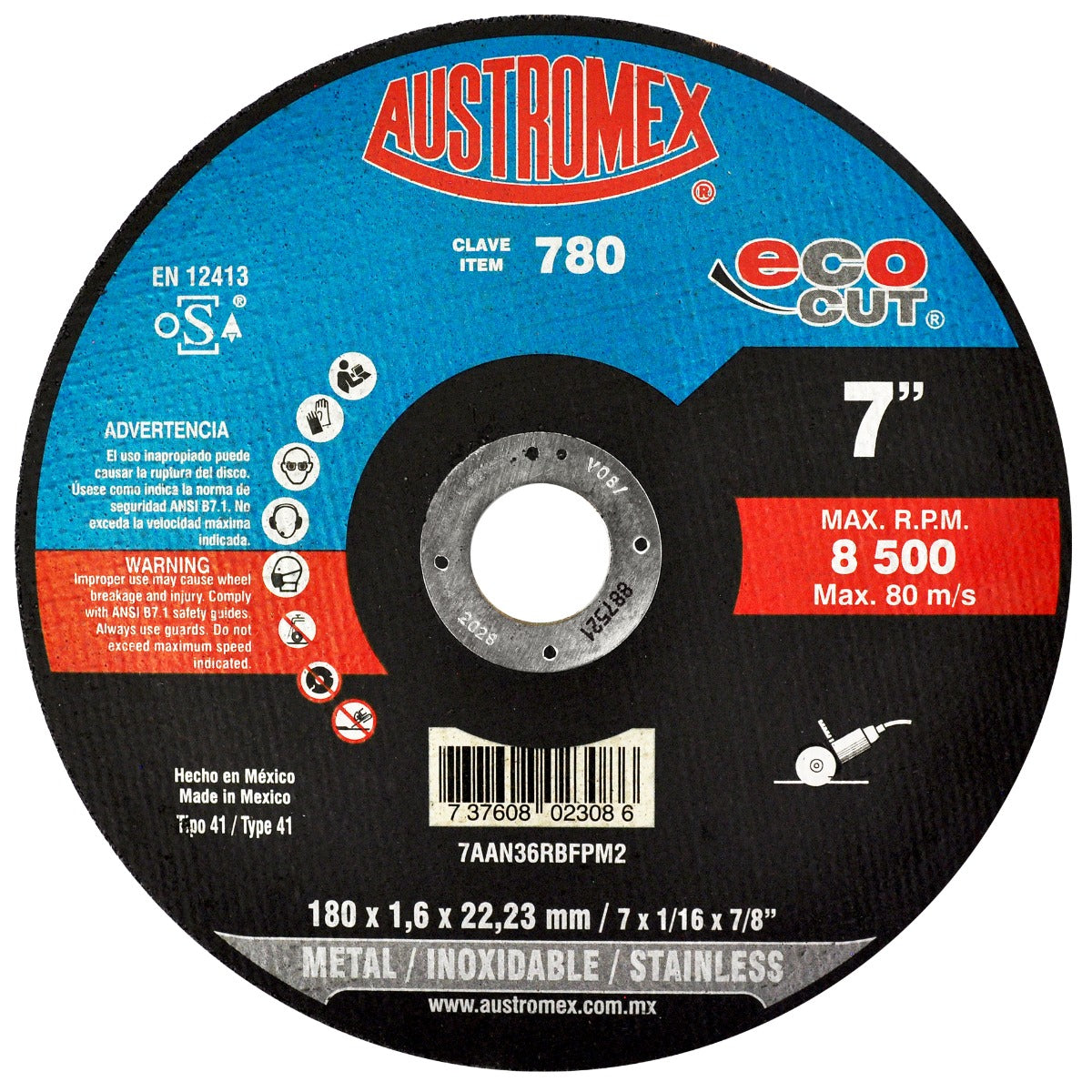 Disco Corte Inoxidable y Metales 7” 780 Austromex