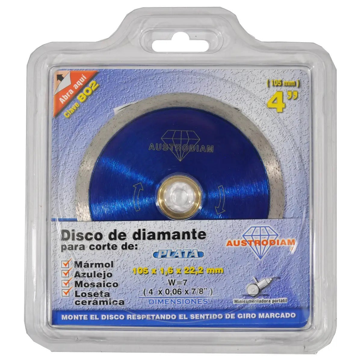 Disco de Diamante Para Corte Loseta 4" 802 Austromex