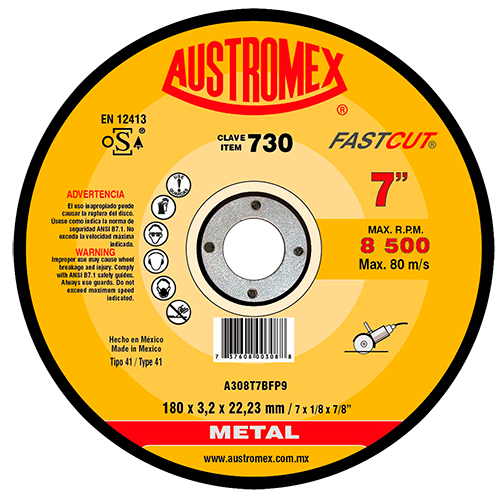 Disco para corte de acero inoxidable 7 Pulg 730 Austromex