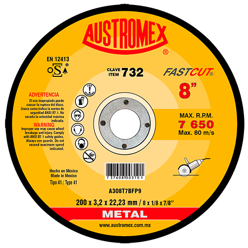 Disco para corte de metal 8 Pulg 732 Austromex