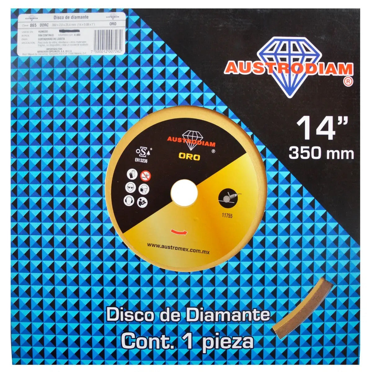 Disco de Diamante Para Corte En Húmedo Vidrio 14” 865 Austromex