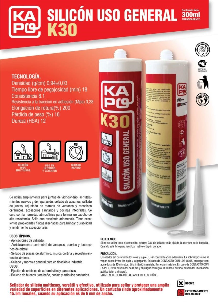 Silicon Transparente Uso General 300ml K30 Kong