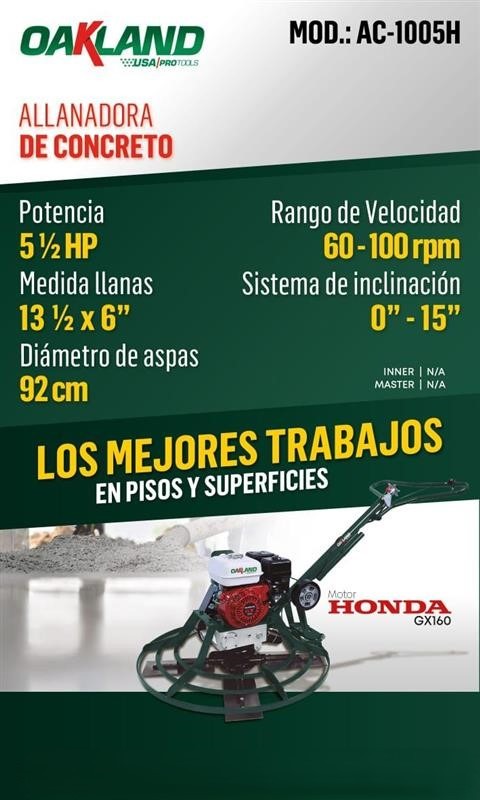 Allanadora de Concreto 5 ½ HP AC-1005H Oakland