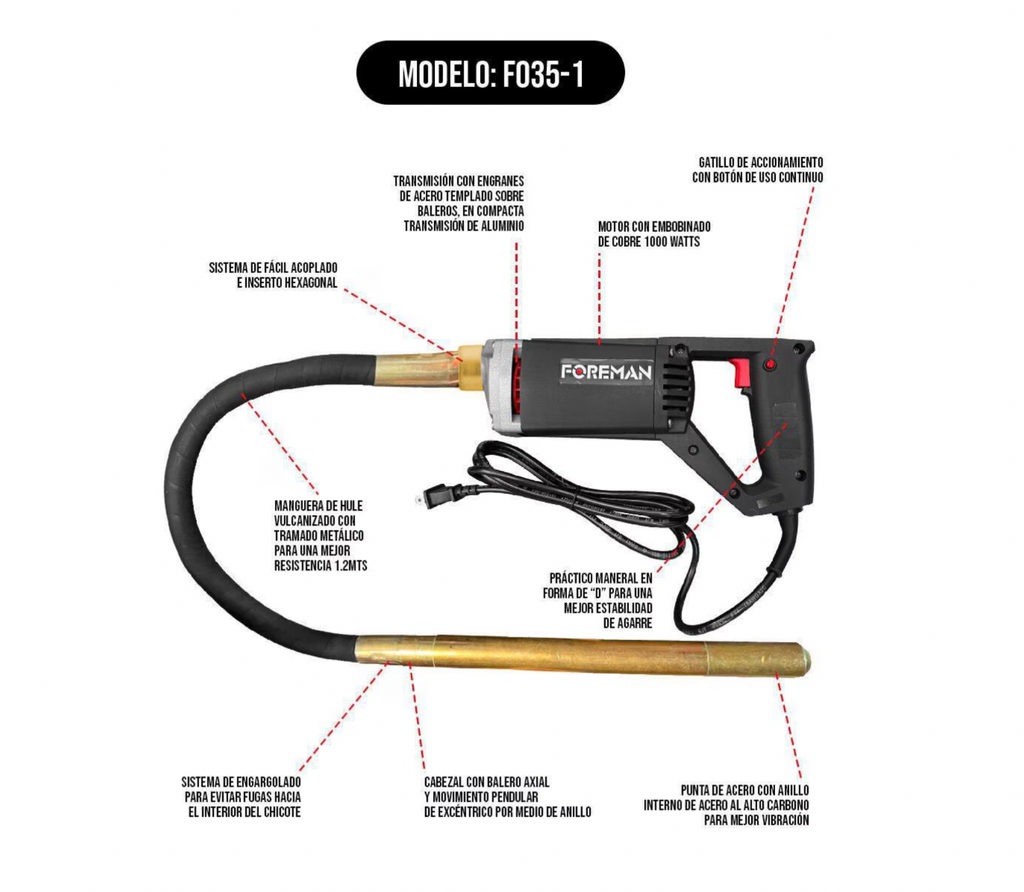 Vibrador de concreto 1000W 1FO35 FOREMAN