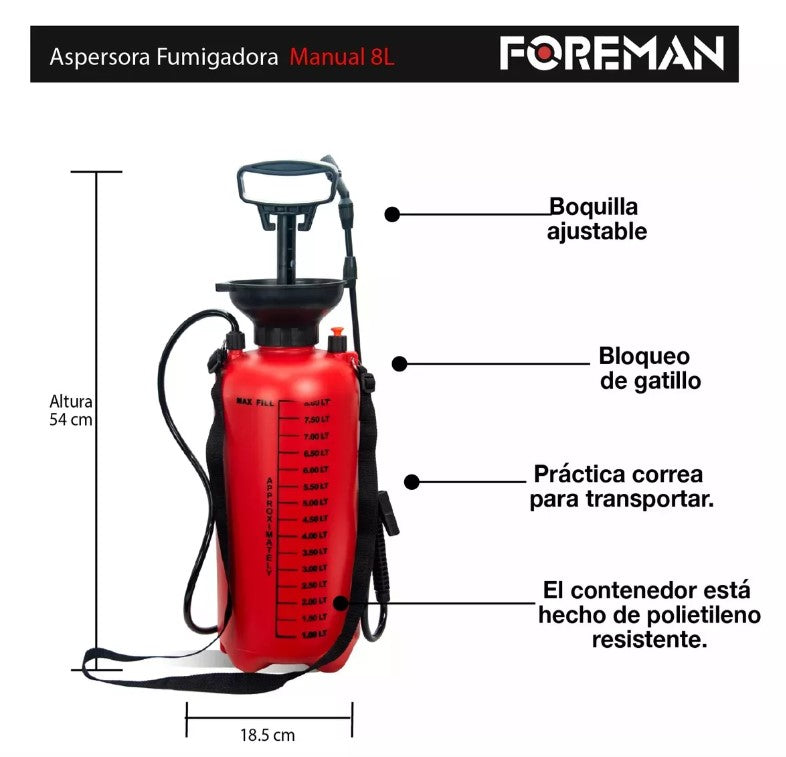 Aspersora fumigadora manual 8 Lts FOAFM8L FOREMAN