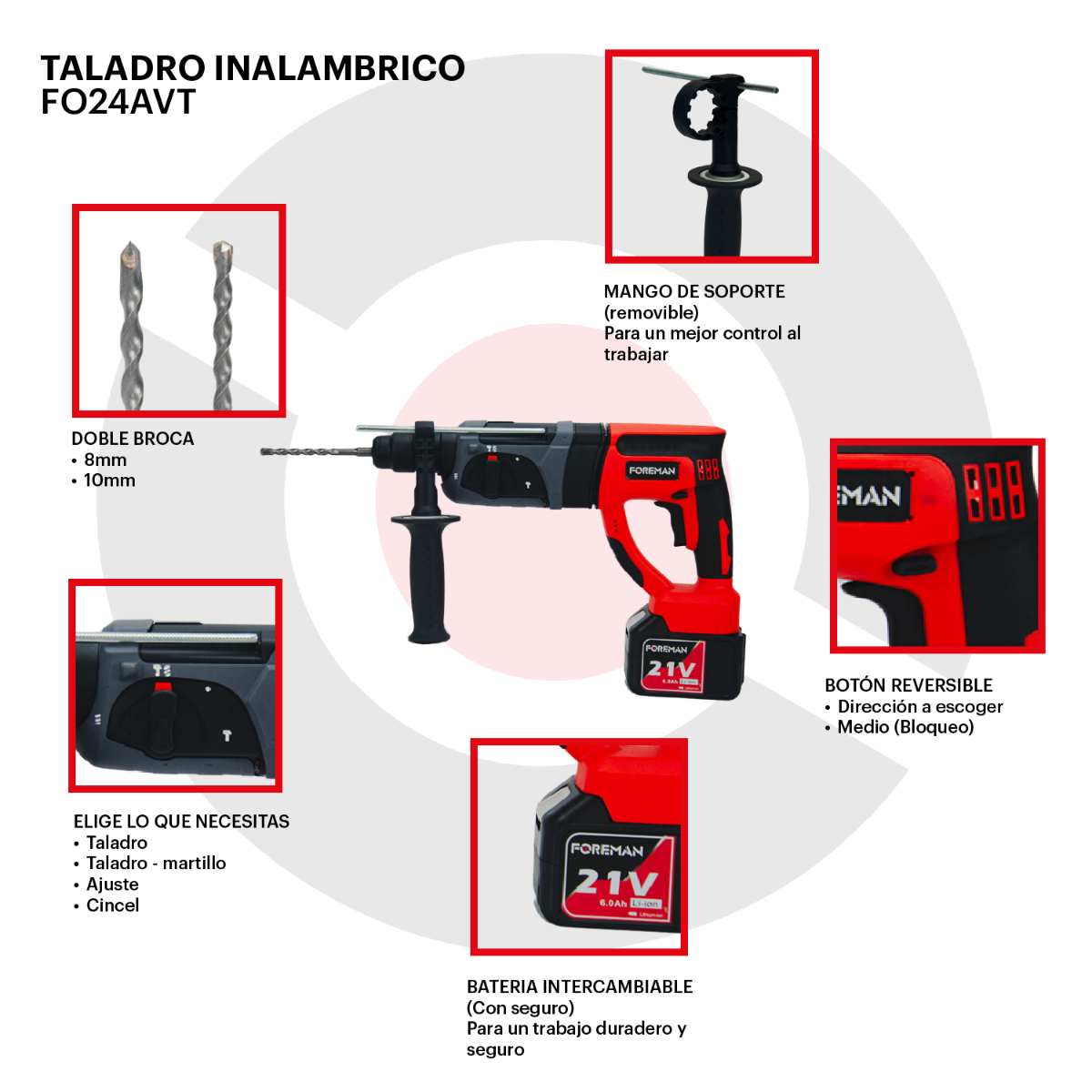 Rotomartillo inalámbrico 21V FO24AVT FOREMAN
