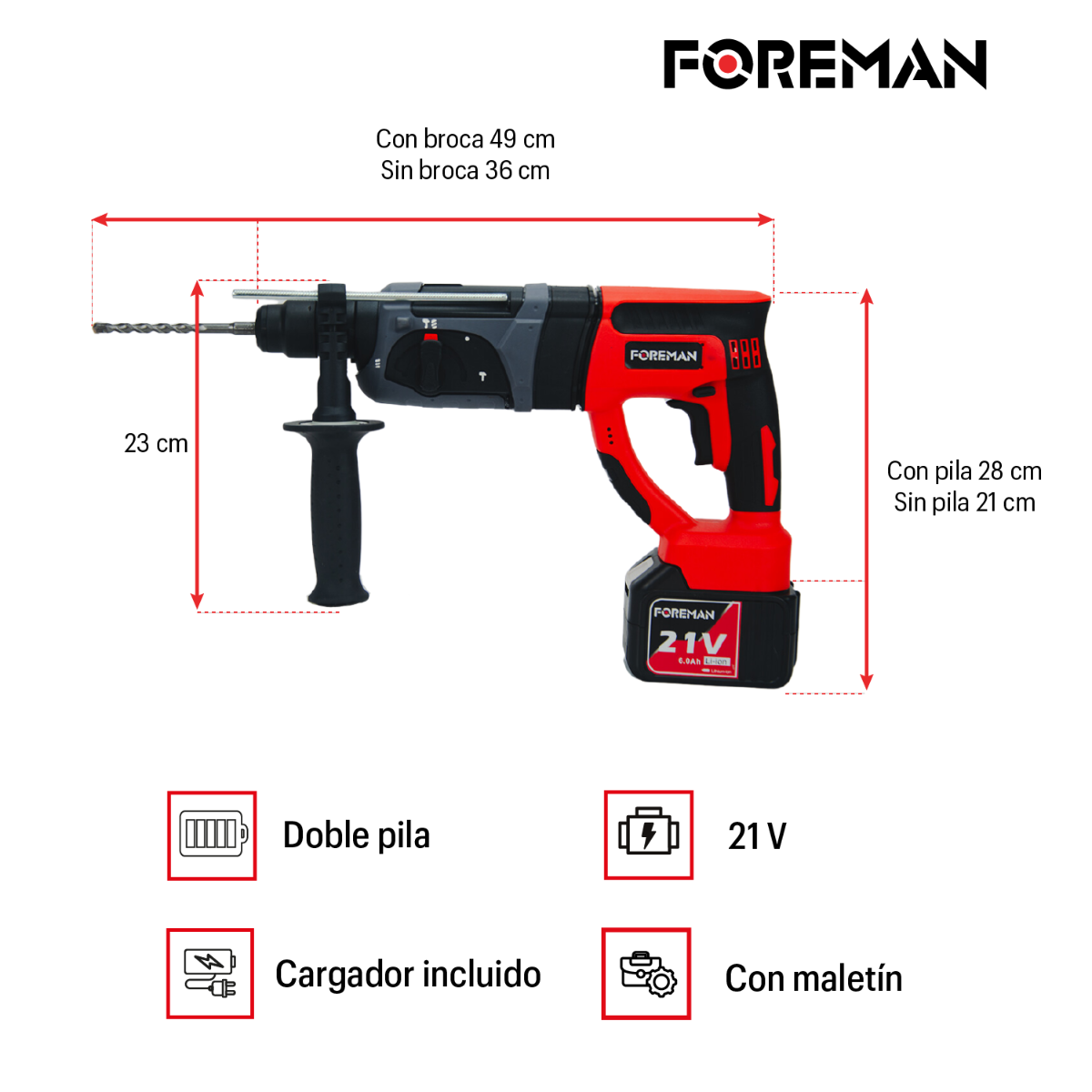 Rotomartillo inalámbrico 21V FO24AVT FOREMAN
