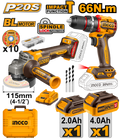 Combo Rotomartillo + Miniesmeriladora 4 1/2” 20V UCKLI20273 Ingco