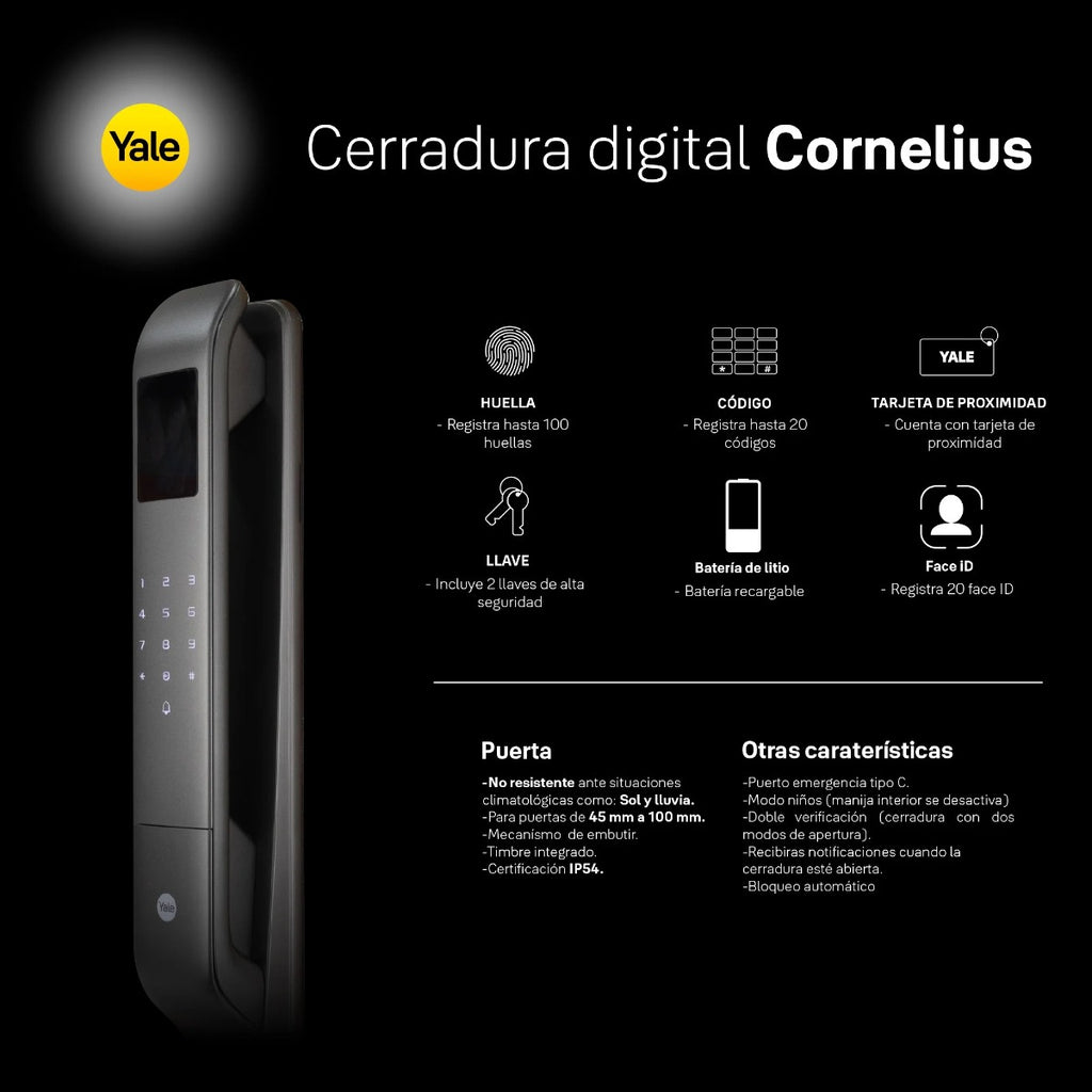 Cerradura Digital Facial 3D Cornelius MX83424 Yale