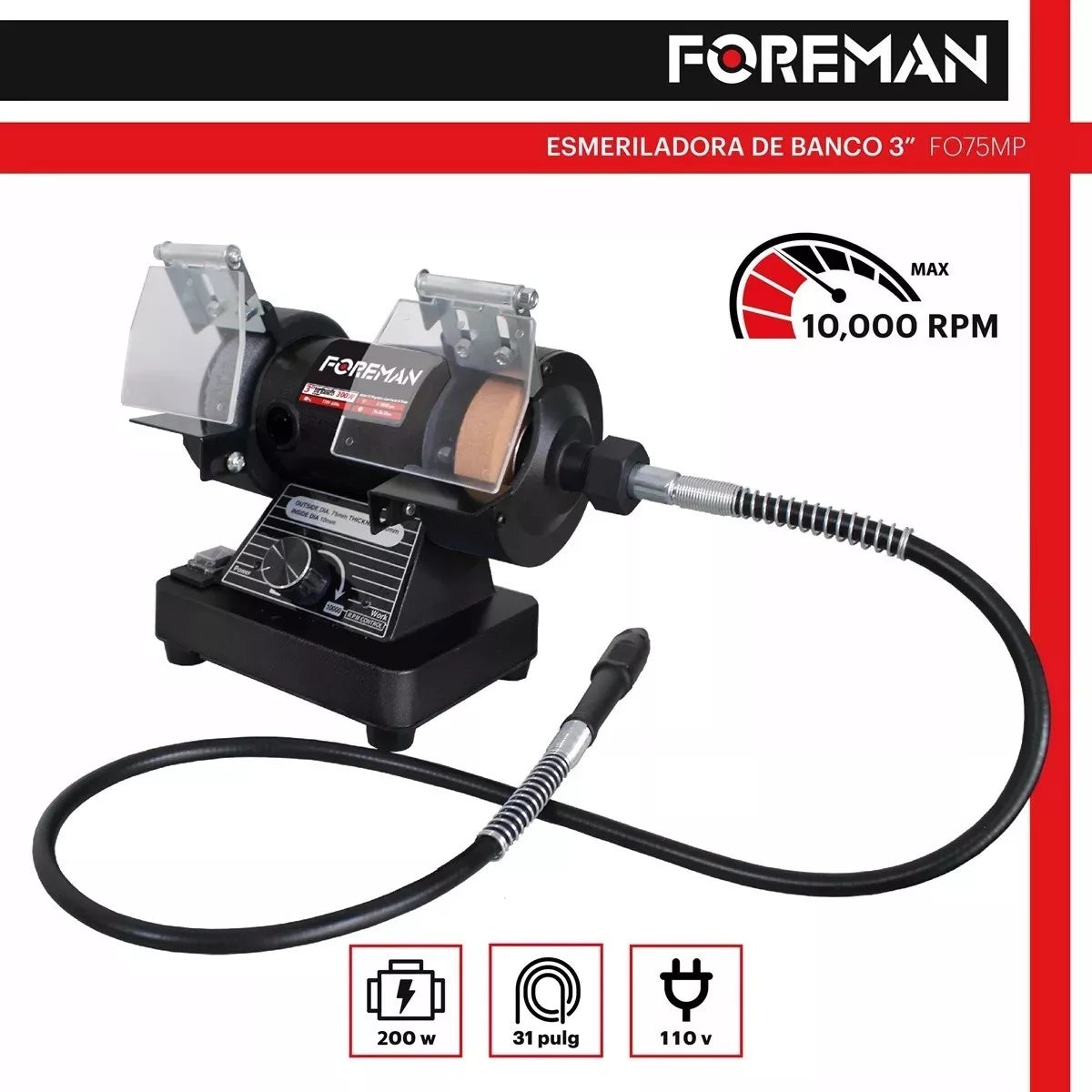 Esmeril de Banco 3” con Chicote FO75MP Foreman
