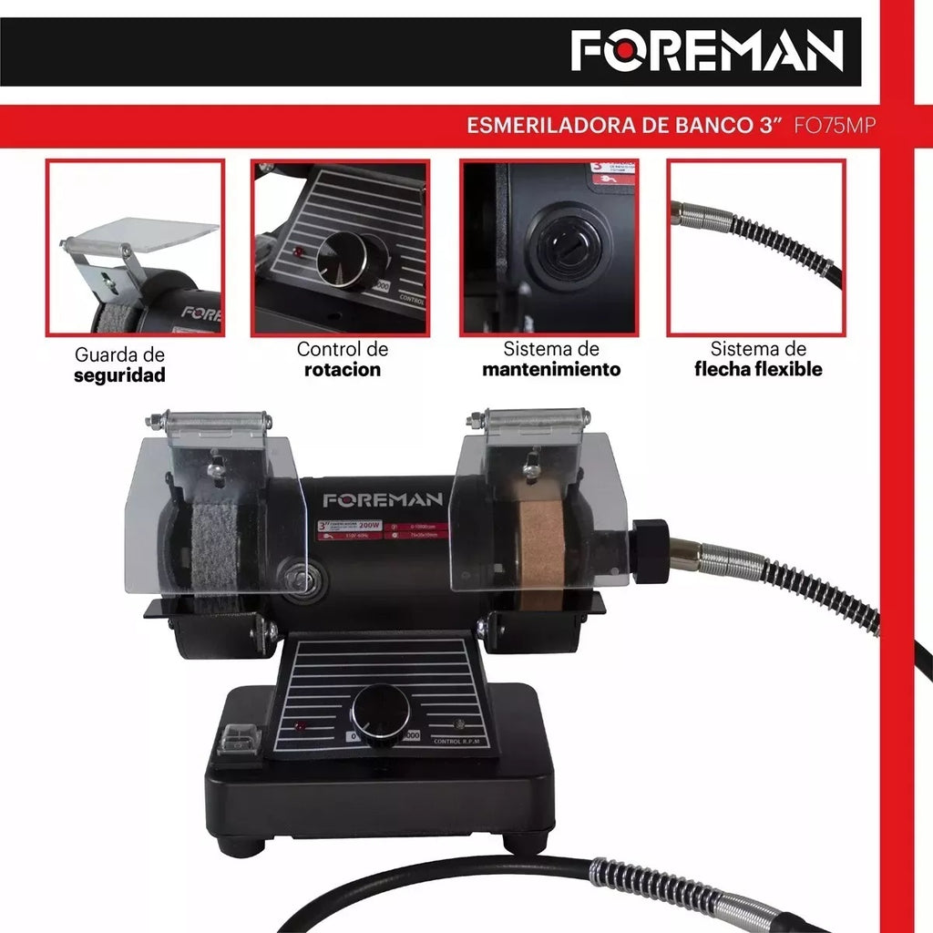 Esmeril de Banco 3” con Chicote FO75MP Foreman