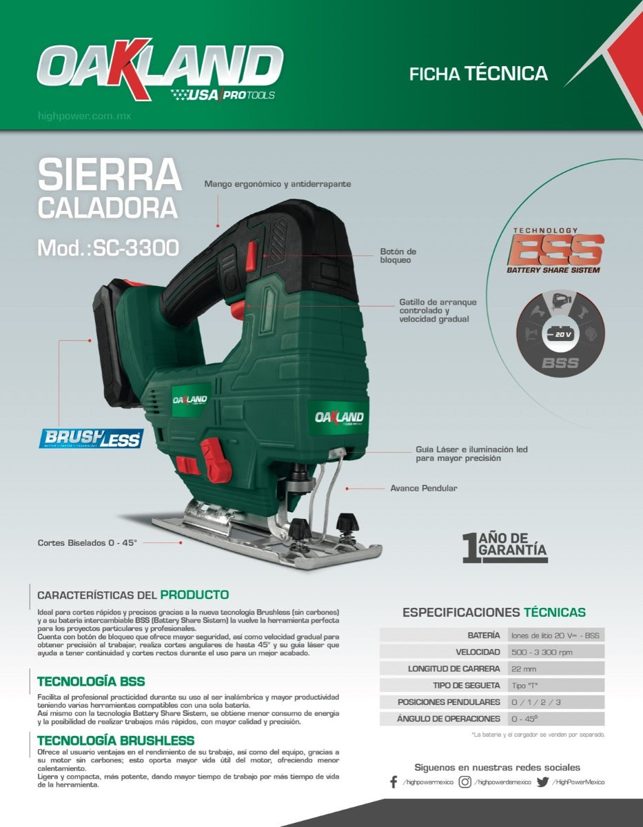 Sierra Caladora 20V SC-3300 Oakland