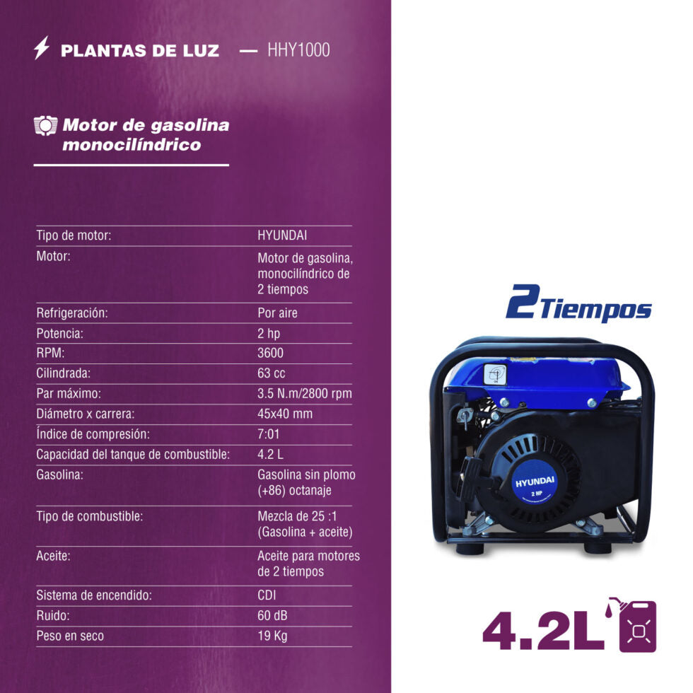 Generador a Gasolina HHY1000 Hyundai
