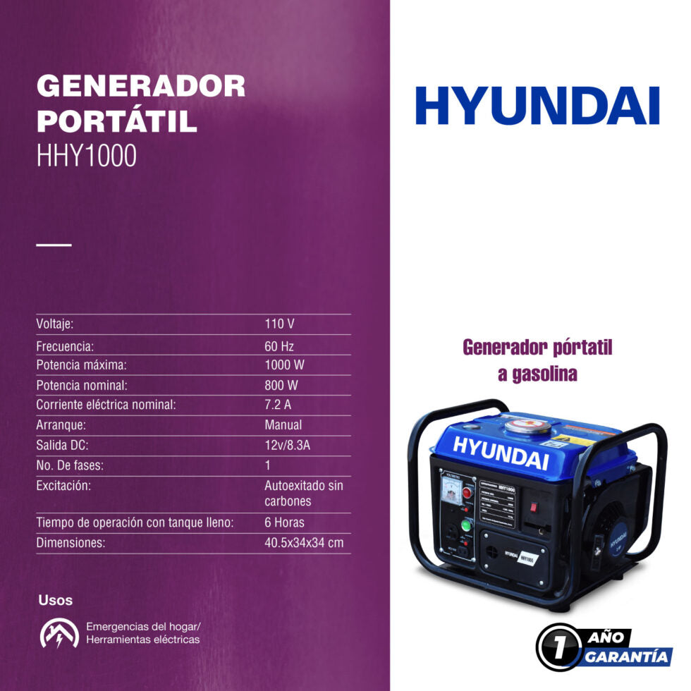 Generador a Gasolina HHY1000 Hyundai
