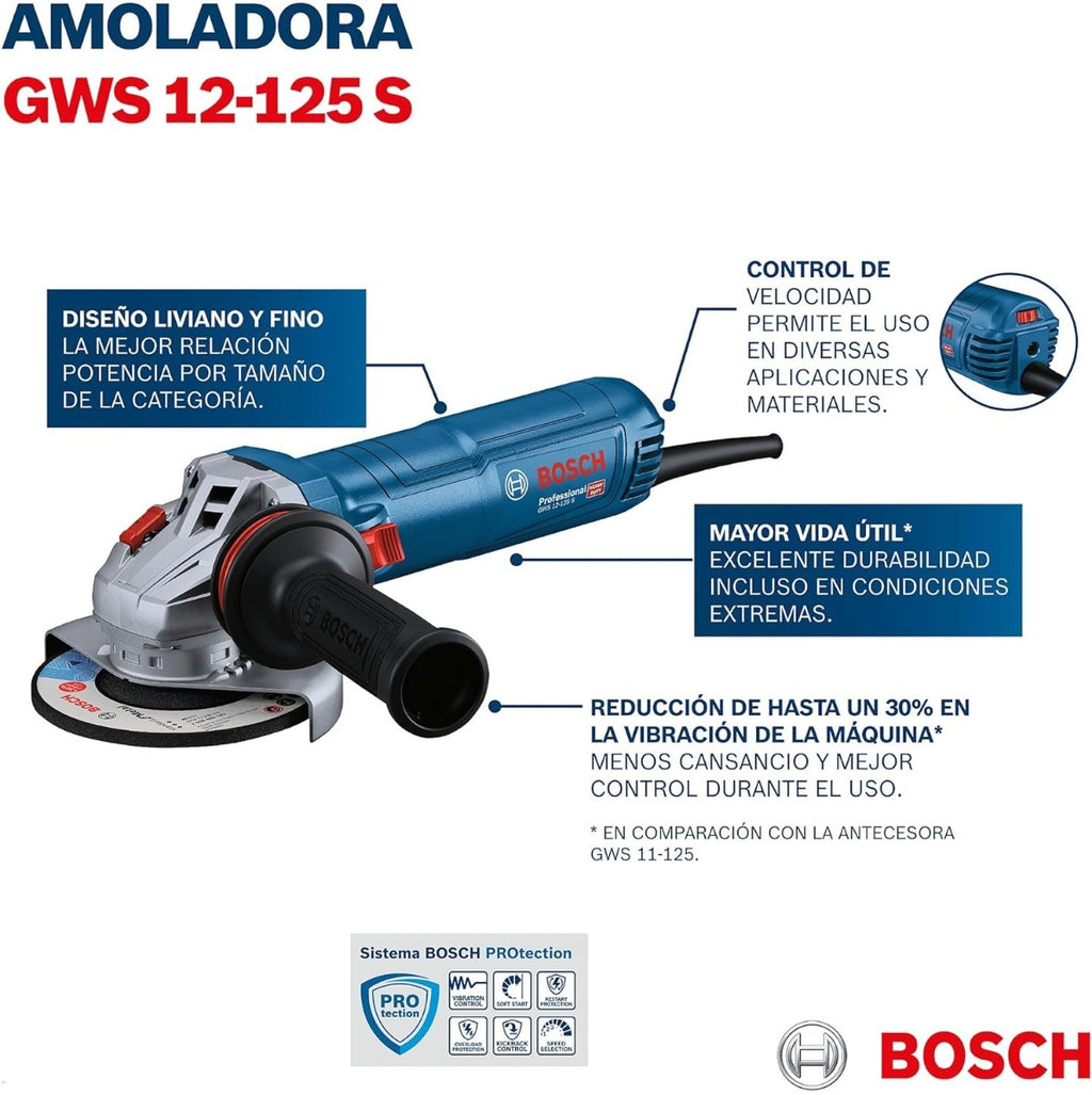 Miniesmeriladora 5″ 1200W GWS 12-125 S Bosch