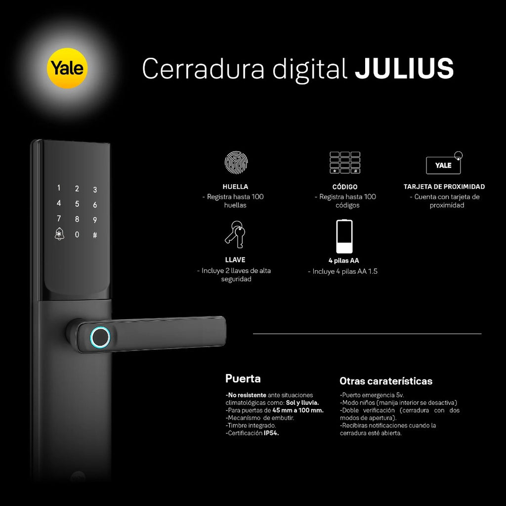 Cerradura Digital Sensor RF de Huella con IA Julios MX83425 Yale