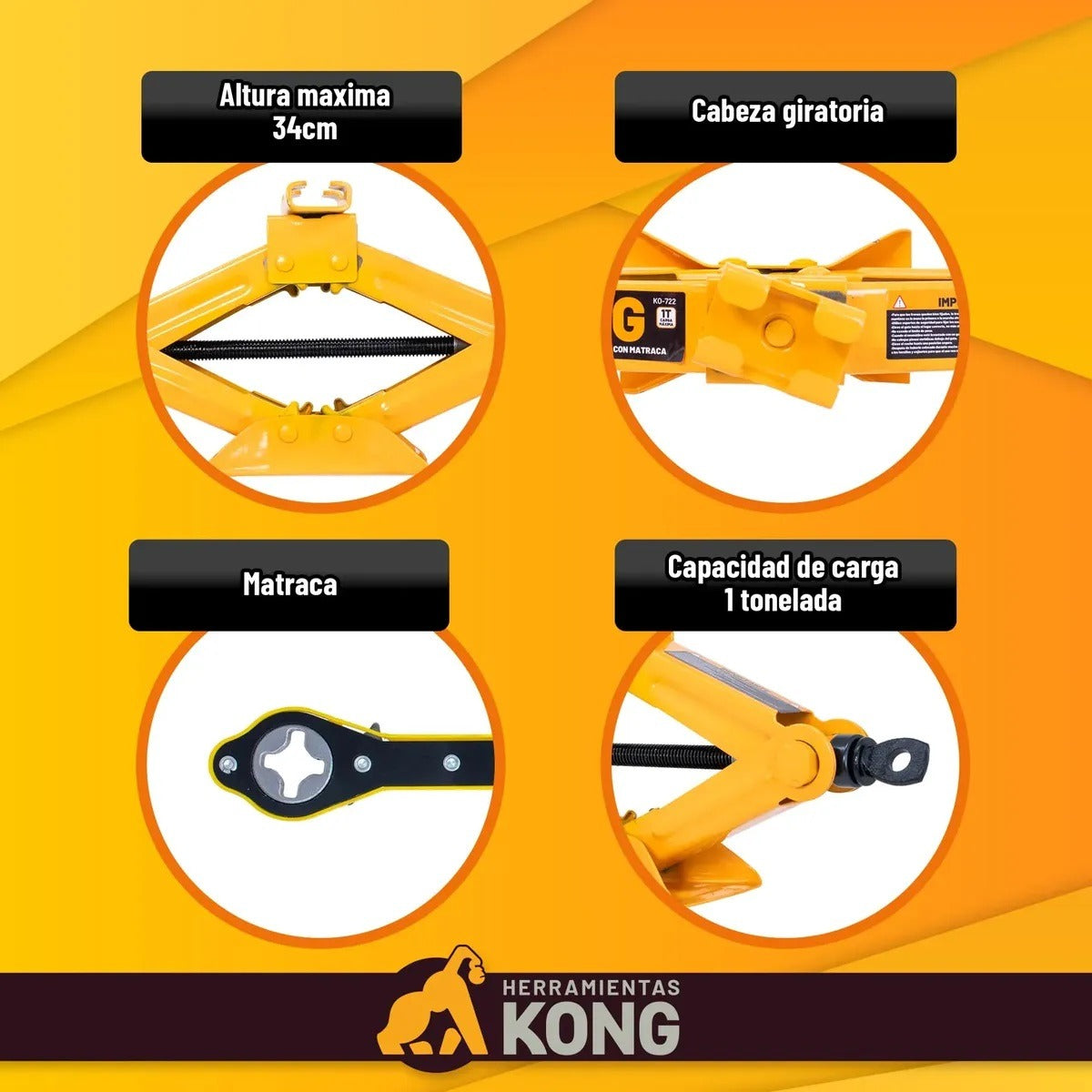 Gato Tijera 1 Ton Con Matraca K0-722 Kong