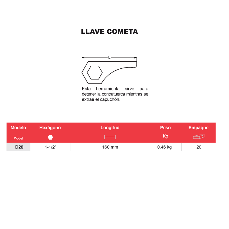 Llave cometa 1-1/2 Pulg D20 Century