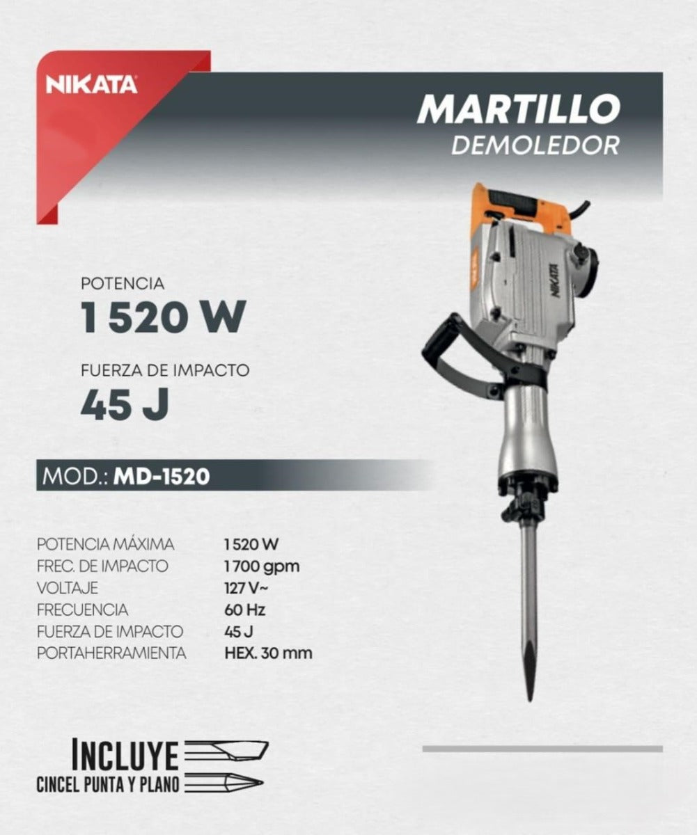 Martillo Demoledor 1520W MD-1520 Nikata
