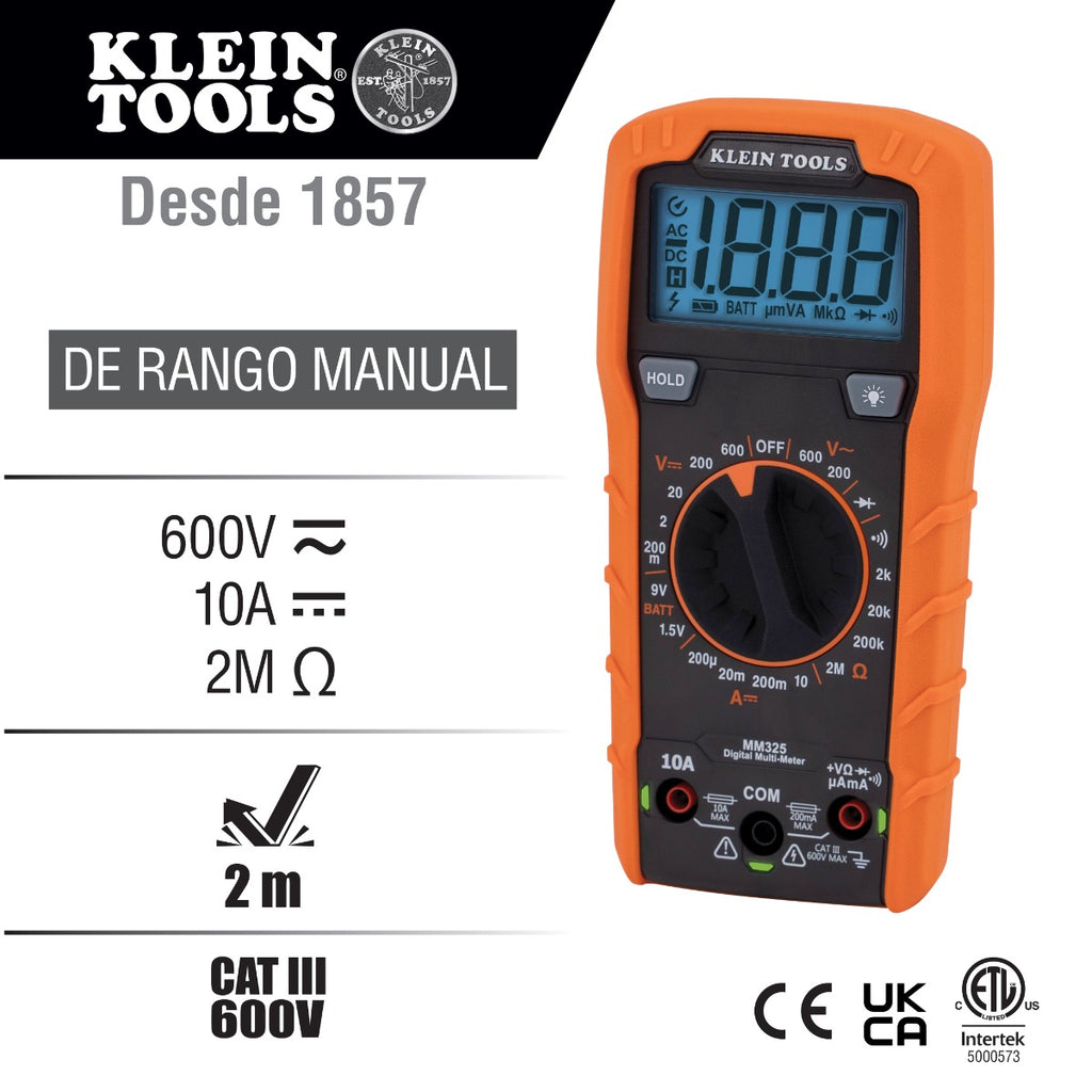Multímetro digital con selección manual de rango de 600 V MM325 Klein Tools