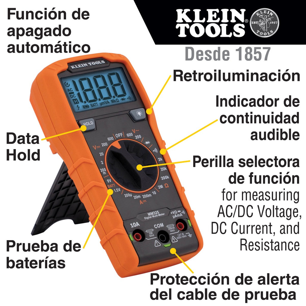 Multímetro digital con selección manual de rango de 600 V MM325 Klein Tools