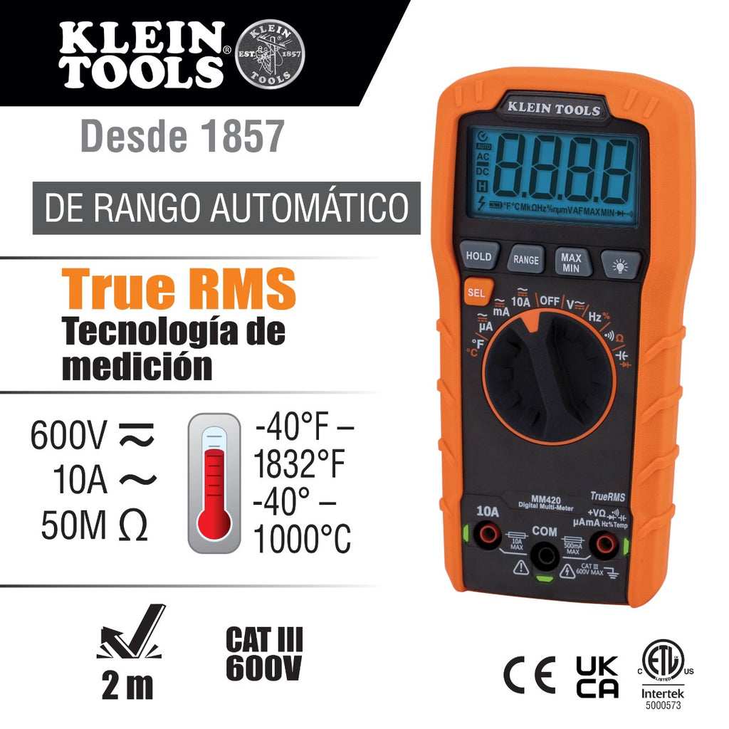 Multímetro digital de rango automático de 600 V MM420 Klein Tools
