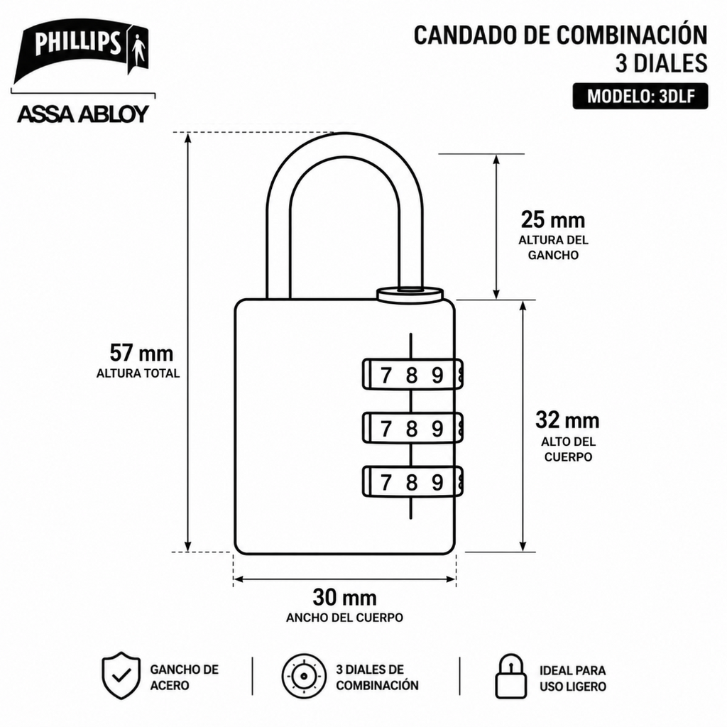 Candado de Combinación Phillips MX7346 (Modelo hasta agotar existencias)