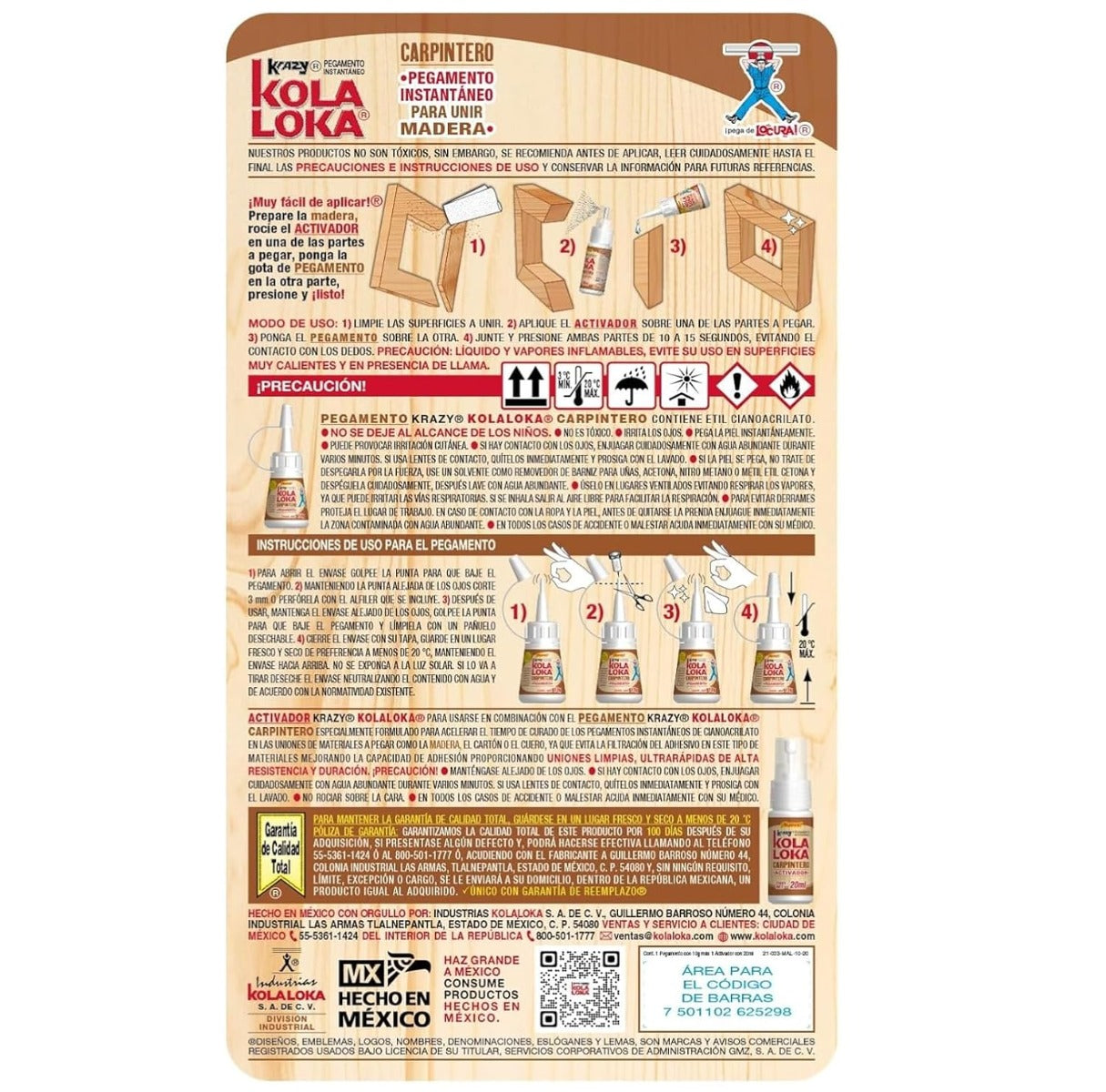 Pegamento Para Unir Madera 10g con Activador de 20ml Kola Loka