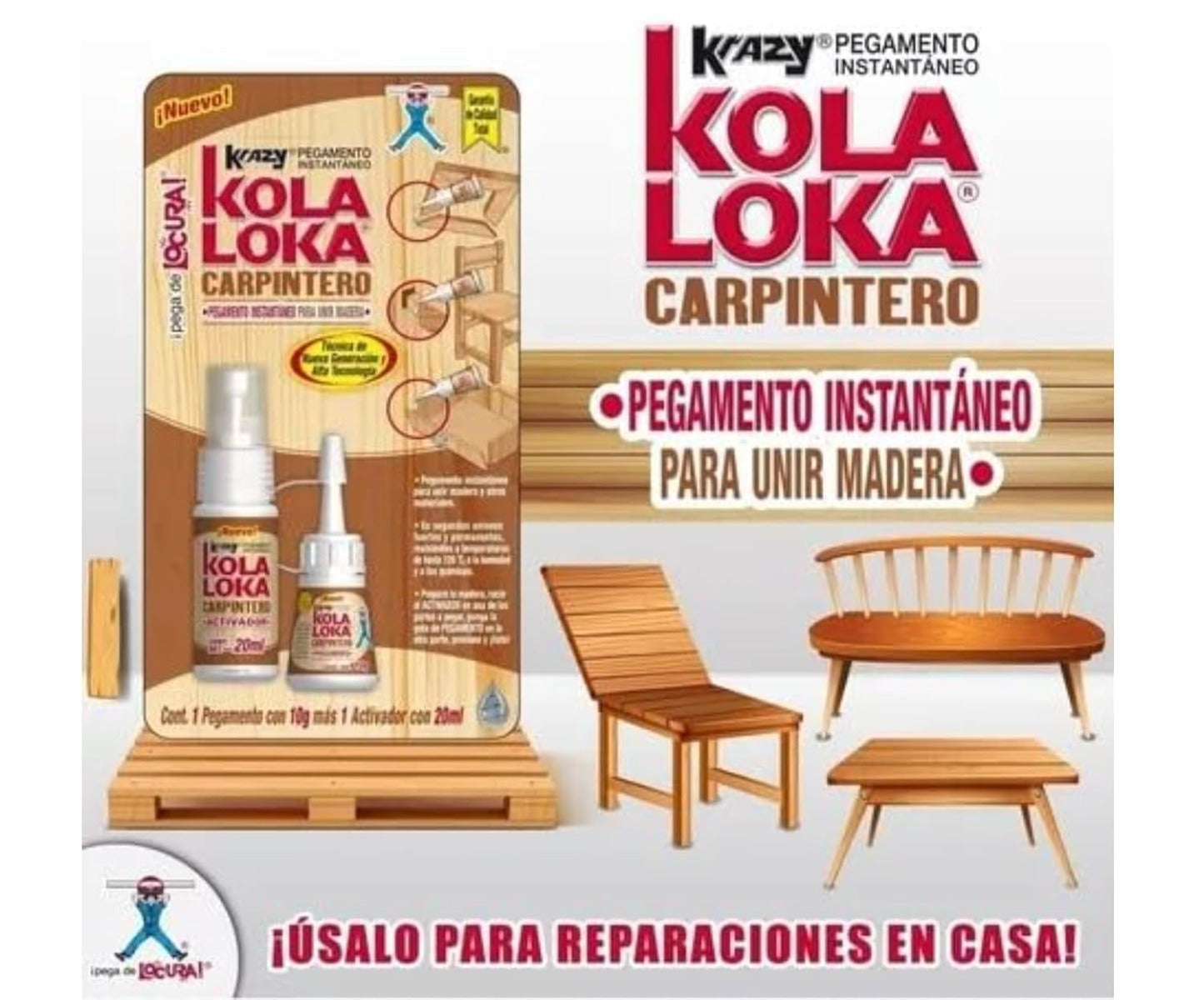 Pegamento Para Unir Madera 10g con Activador de 20ml Kola Loka