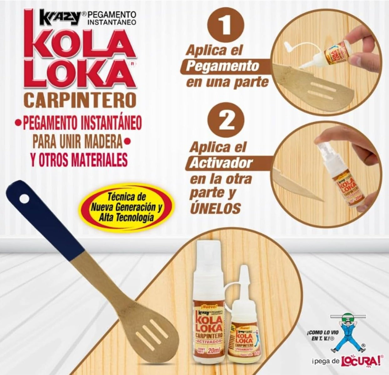 Pegamento Para Unir Madera 10g con Activador de 20ml Kola Loka