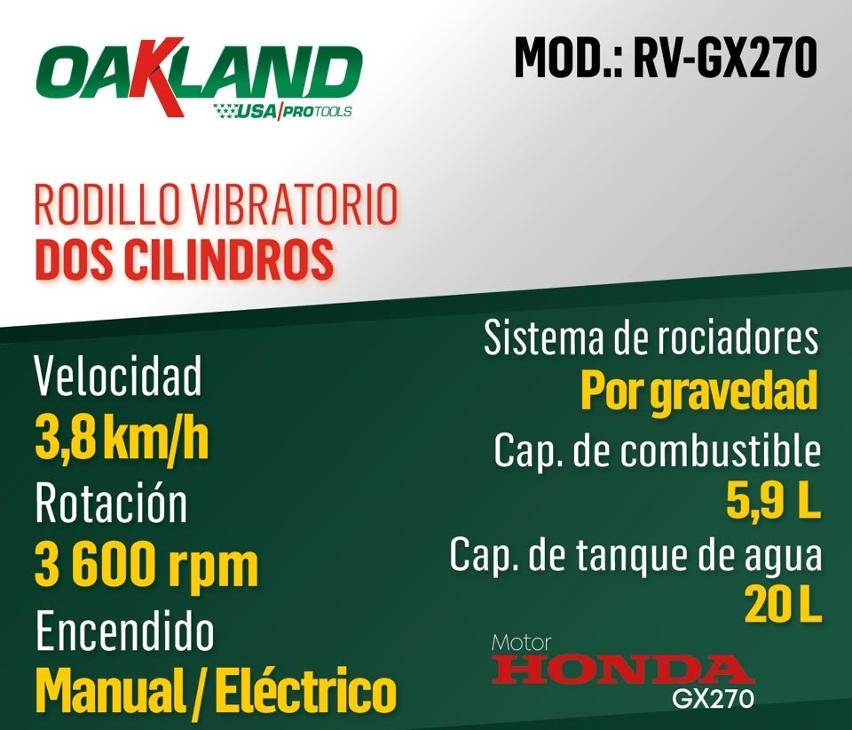 Rodillo Vibrador RV-GX270 2 Cilindros  Motor Honda